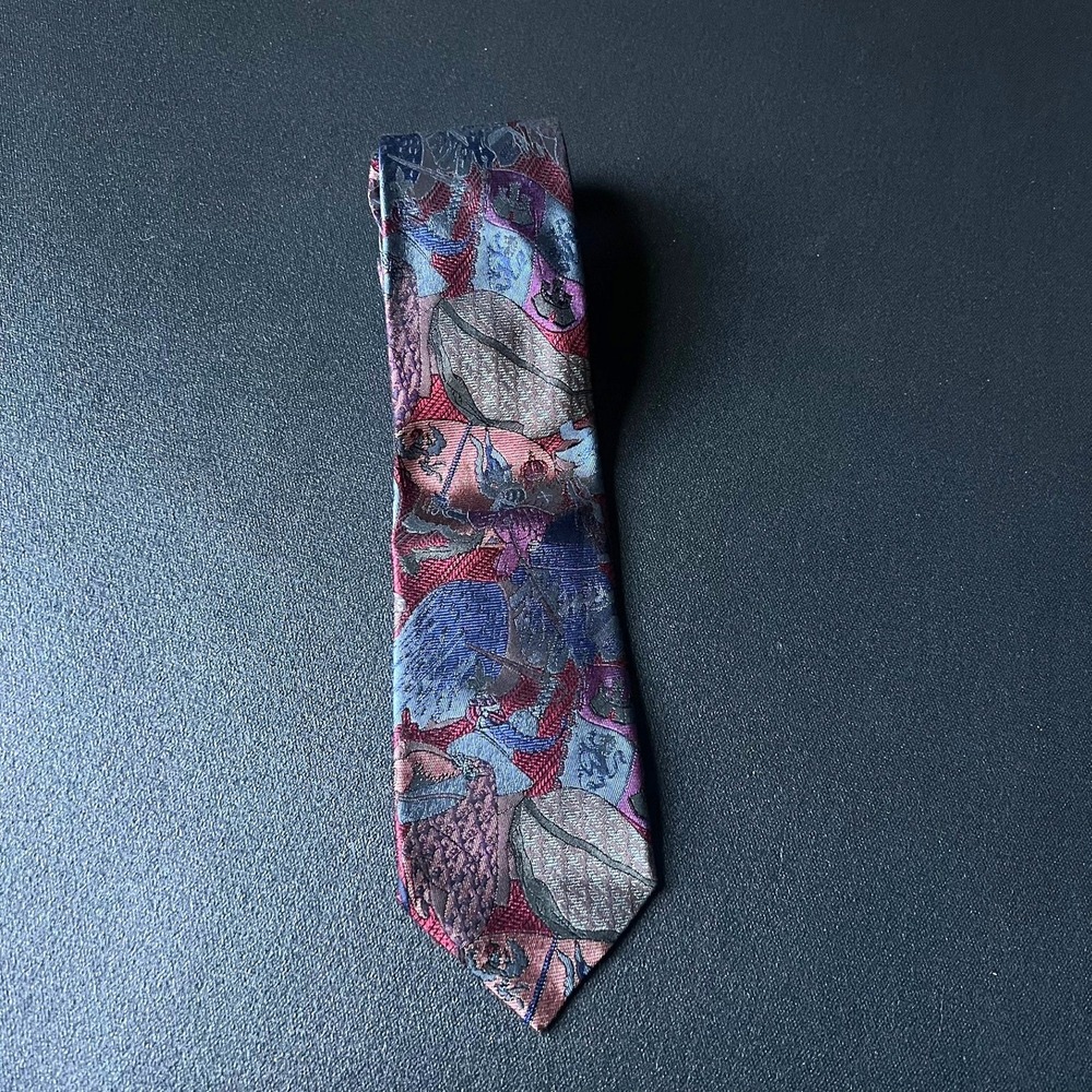 Tino Cosma Mens Silk Tie Abstract Heraldic Burgundy Blue Made in Italy Academia